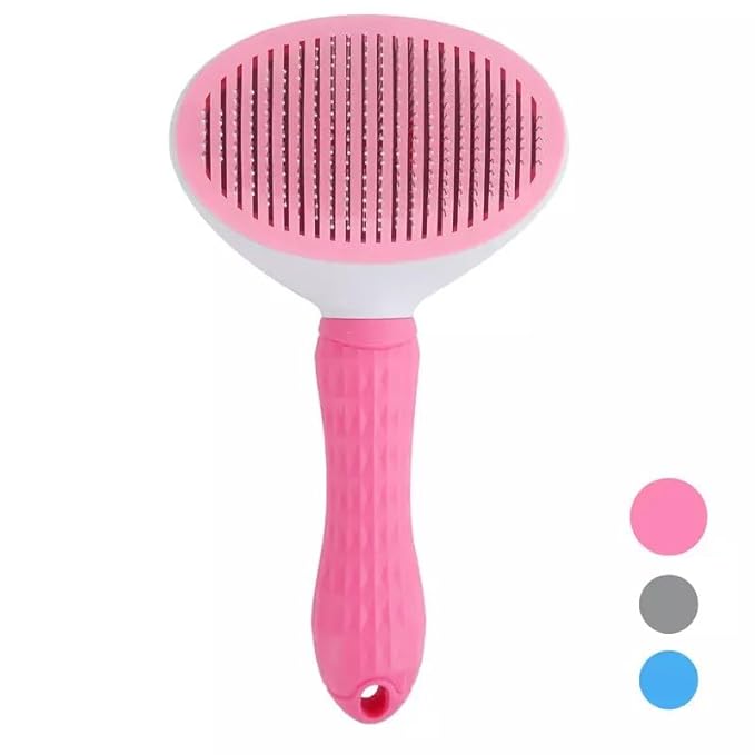 Self-Cleaning Pet Grooming Brush – Stainless Steel Slicker Brush for Dogs, Cats, Rabbits & Small Pets – Ideal for Shedding, Tangles, and Mats – Perfect for Short & Long Hair Breeds by (Pink)