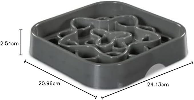 Messy Mutts and Cats Interactive Square Slow Feeder | Cool Grey (2 Cup) | 8” x 8” Square Puzzle Slow Feeder for Dogs/Cats | Enrichment Food Dish for Slow Eating, Bloating