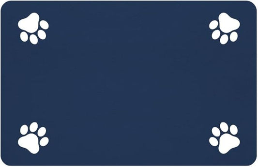 Pet Feeding Mat-Absorbent Pet Placemat for Food and Water Bowl, with Waterproof Rubber Backing, Quick Dry Water Dispenser Mat for Dog and Cat (20"x12", Navy Blue)