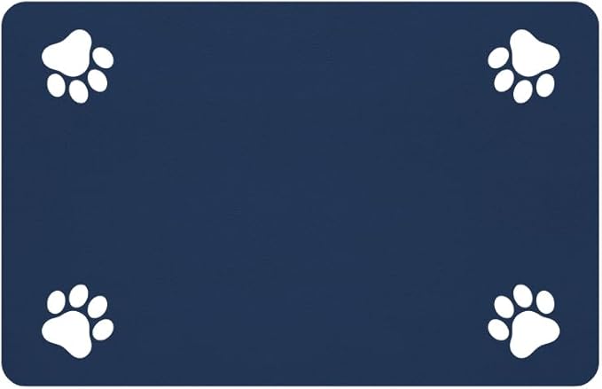 Pet Feeding Mat-Absorbent Pet Placemat for Food and Water Bowl, with Waterproof Rubber Backing, Quick Dry Water Dispenser Mat for Dog and Cat (24"x16", Navy Blue)