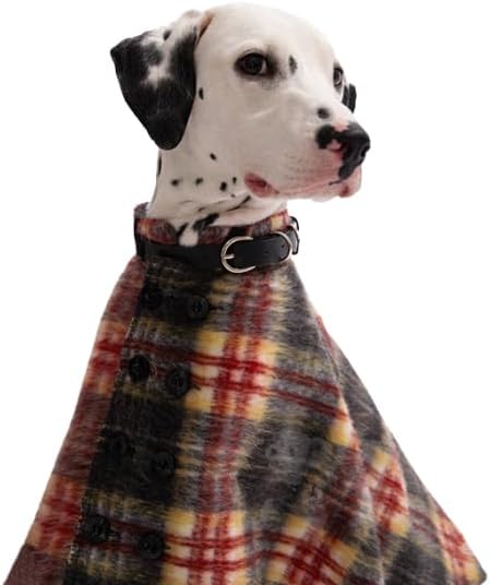 Dog Wool-Blend Luxury Cloak, Timeless Warm Plaid Coat Winter Fall Clothes Outfit Clothing Fits Small & Large Breeds Christmas Valentine Gift (Crimson,L)
