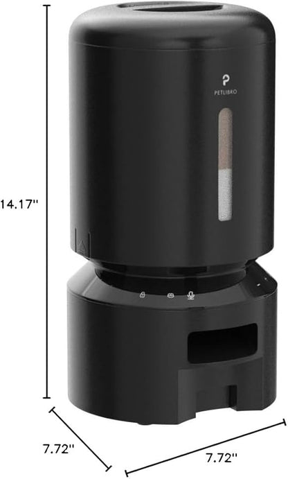 PETLIBRO Automatic Cat Feeder, Automatic Dog Food Dispenser with Freshness Preservation, 5L Timed Pet Feeders for Dry Food, Up to 6 Meals Per Day, Granary 5L Basic Button Type Black