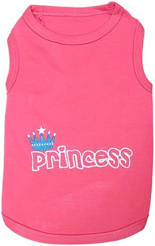 Parisian Pet Dog T-Shirt - Embroidered ' Princess' Breathable Pink Dog Shirt - Sleeveless Pet Vest - Princess Dog Clothes - Machine Washable Dog Shirts for Small Dogs - XS