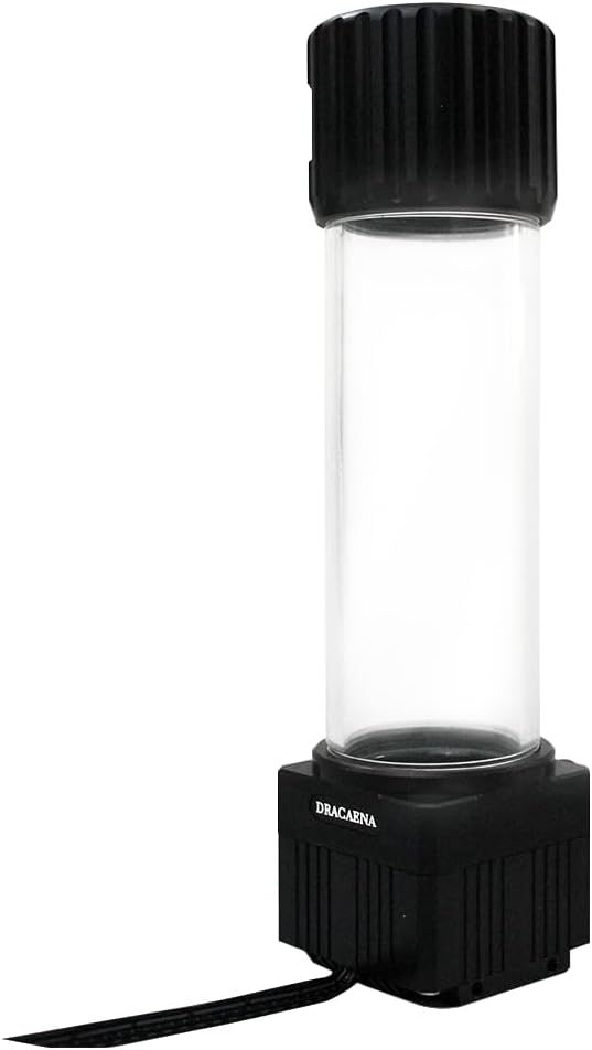 Dracaena.io High Flow 780L/H PC Water Pump Reservoir Combo, 12V 18W Brushless Microprocessor Pump, 5–6m Head, G1/4” Thread, Acrylic+POM Tank 100/200/400/600ml, 4-Pin Connector, Black (Black, 400ml)