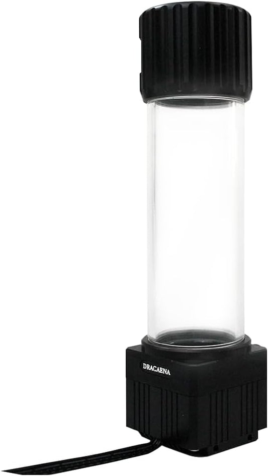 Dracaena.io High Flow 780L/H PC Water Pump Reservoir Combo, 12V 18W Brushless Microprocessor Pump, 5–6m Head, G1/4” Thread, Acrylic+POM Tank 100/200/400/600ml, 4-Pin Connector, Black (Black, 400ml)