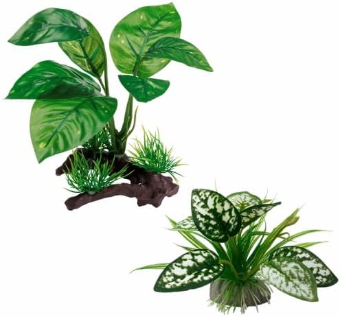 Moonorange Reptile Artificial Plants, Terrarium Plants Decorations Supplies, Aquarium Fish Tank Plant, Amphibian Habitat Hideout Tank Accessories (M Set-2pcs/G)