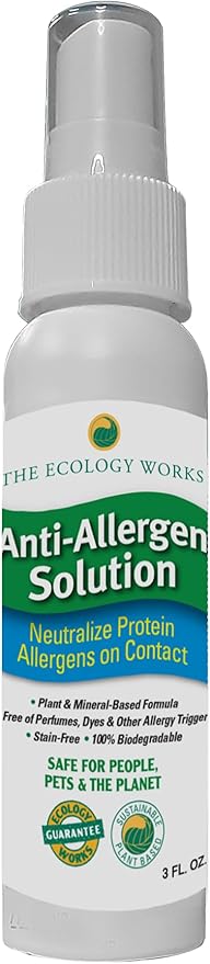 The Ecology Works- Travel Size| Plant-Based Dog & Cat Allergy Spray, Dander Remover & Dust Mite Waste Reducer for Relief from Allergies - Cleans Bedding & Furniture Naturally, Fragrance-Free