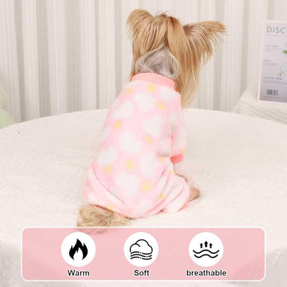 Sebaoyu Dog Sweater for Small Fleece Pajamas Girl Boy Warm Love Pet Clothes Puppy Winter Cute Tiny Outfit Pjs 4 Legs Jumpsuit Yorkie Cat(Pink,XX-Small)