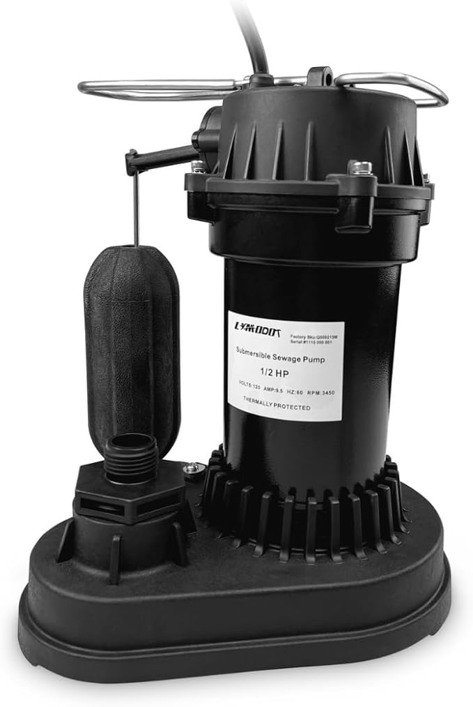 1/2 HP Submersible Sump Pump with Vertical Float Switch, Portable Utility Pump With 10ft Power Cord, Sub Water Pump for Draining Flooded Basement, Hot Tub, Pool, Pond, Sump Pits