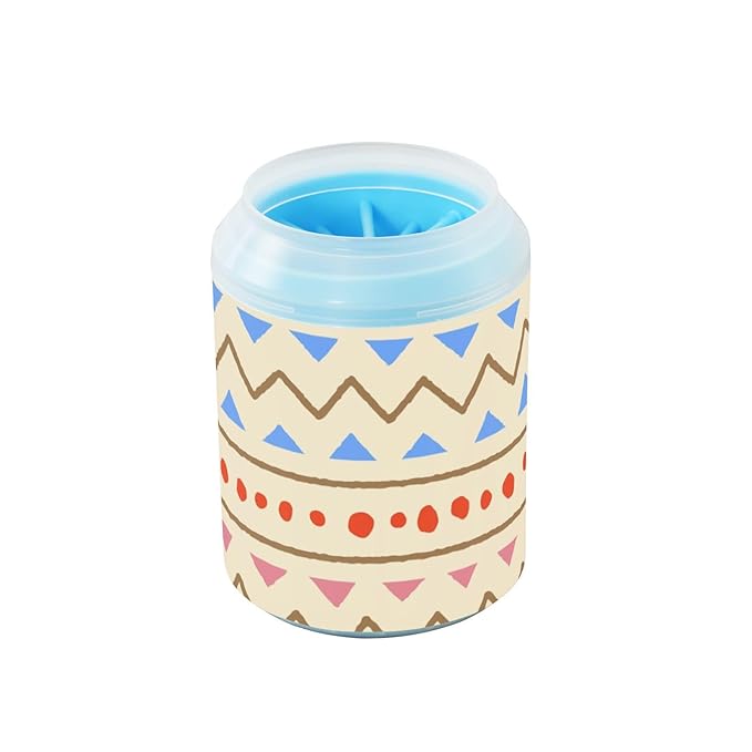 Dog Paw Cleaner Cups for Dogs Pet Foot Washer Paw Scrubber for Medium Small Dogs Cats Cleaning Cup Ethnic Tribal Geometric Beige