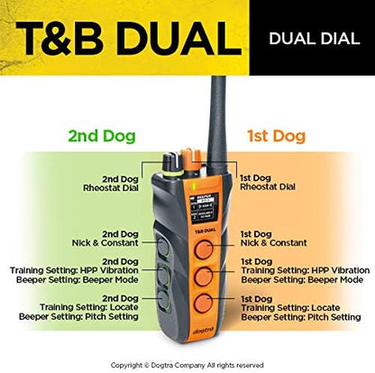Dogtra T&B Dual Dial 1-Dog Remote Training and Beeper Collar - 1.5-Mile-Long Range, Sports Upland Hunting, Fully Waterproof, Rechargeable, Static, Locate - Includes PetsTEK Trainer Clicker