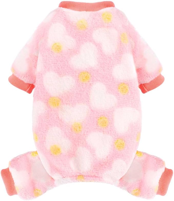 Sebaoyu Dog Sweater for Small Fleece Pajamas Girl Boy Warm Love Pet Clothes Puppy Winter Cute Tiny Outfit Pjs 4 Legs Jumpsuit Yorkie Cat(Pink,XX-Small)