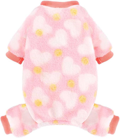 Sebaoyu Dog Sweater for Small Fleece Pajamas Girl Boy Warm Love Pet Clothes Puppy Winter Cute Tiny Outfit Pjs 4 Legs Jumpsuit Yorkie Cat(Pink,XX-Small)