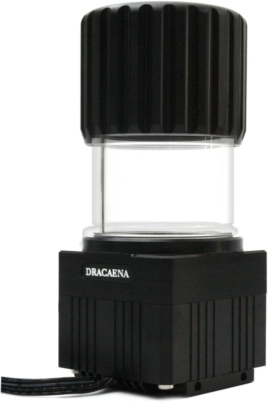 Dracaena.io High Flow 780L/H PC Water Pump Reservoir Combo, 12V 18W Brushless Microprocessor Pump, 5–6m Head, G1/4” Thread, Acrylic+POM Tank 100ml, 4-Pin Connector, Black