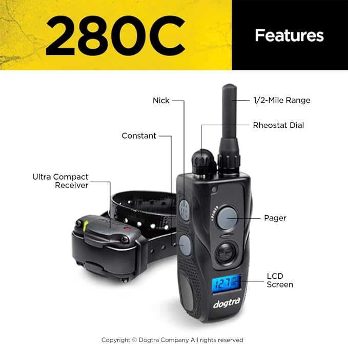 Dogtra 280C Waterproof 127-Level Precise Control LCD Screen 1/2-Mile Remote Training Dog E-Collar