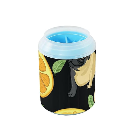 Dog Paw Cleaner Cups for Dogs Pet Foot Washer Paw Scrubber for Medium Small Dogs Cats Cleaning Cup French Bulldog and Fruits Black