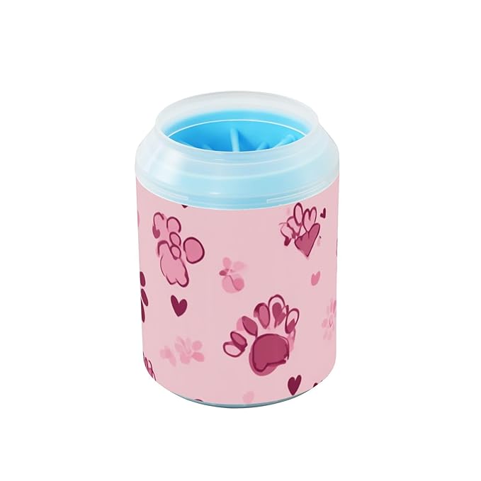 Dog Paw Cleaner Cups for Dogs Pet Foot Washer Paw Scrubber for Medium Small Dogs Cats Cleaning Cup Groovy Pink Paw Prints and Hearts