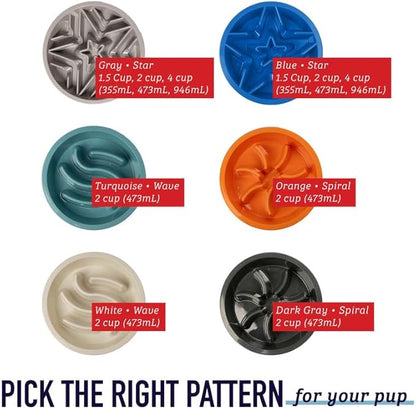 Leash Boss Slow Feeder Dog Bowls - 1.5 Cup, Puzzle Dog Food Bowl with Feeder Holes, Fits into Elevated Pet Feeders, Slow Eating for Large, Medium & Small Sized Breeds, Blue