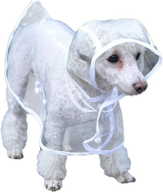 Happyyami EVA Dog Raincoat White Poncho for Small to Medium Pets Transparent Hooded Rainwear to Keep Puppies Dry in Rainy Weather