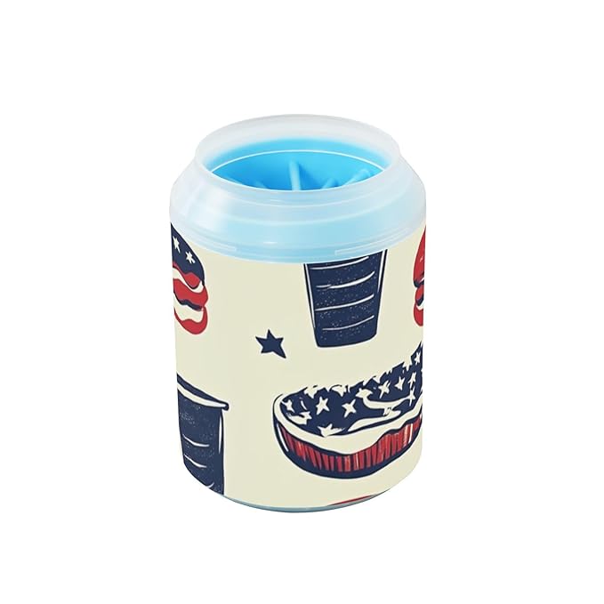 Dog Paw Cleaner Cups for Dogs Pet Foot Washer Paw Scrubber for Medium Small Dogs Cats Cleaning Cup 4th Of July Hamburgers Hot Dogs Barbecue Beige