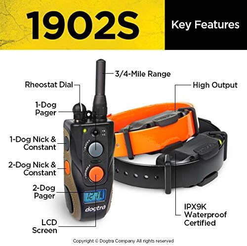 Dogtra 1902S 2-Dogs Remote Training Collar - 3/4 Mile Range, IPX9K Waterproof, Rechargeable, 127 Training Levels, Vibration - Includes PetsTEK Dog Training Clicker