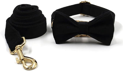 Personalized Velvet Dog Collars with Pet Name Phone Number Engraved, Custom Adjustable Soft Collar with Metal Buckle for Small Medium Large Dogs, Dog Leash and Bow Tie Available -Black