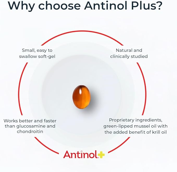 Antinol Plus, Mobility, Hip, and Joint Supplement for Dogs, Green-Lipped Mussels and Krill Oil - Dog Joint Supplement, Better and Faster Than Glucosamine and Chondroitin, 180 Soft Gels