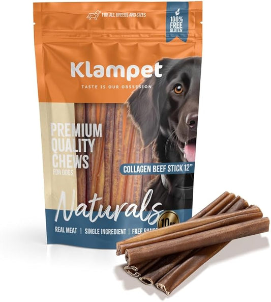 Collagen Sticks for Dogs – 12 Inch (10 Pack) Natural Single-Ingredient Beef Chews – Long-Lasting & Fully Digestible – Supports Dental & Joint Health (12" (10 Pack))