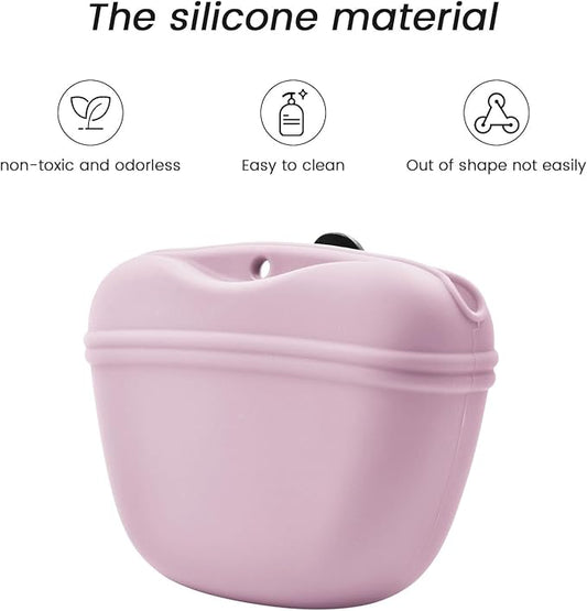 AUDWUD Silicone Dog Treat Pouch,With Dog Training Clicker,Clip on Portable Training Container,Convenient Magnetic Buckle Closing and Waist Clip