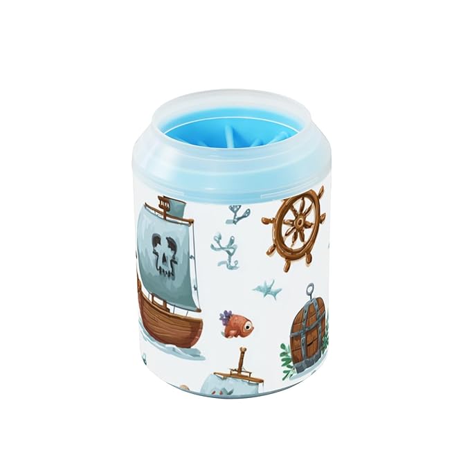 Dog Paw Cleaner Cups for Dogs Pets Foot Washer Paw Scrubber for Medium Small Dogs Cats Cleaning Cup Cute Pirate Sailboats Anchors Sea Animals