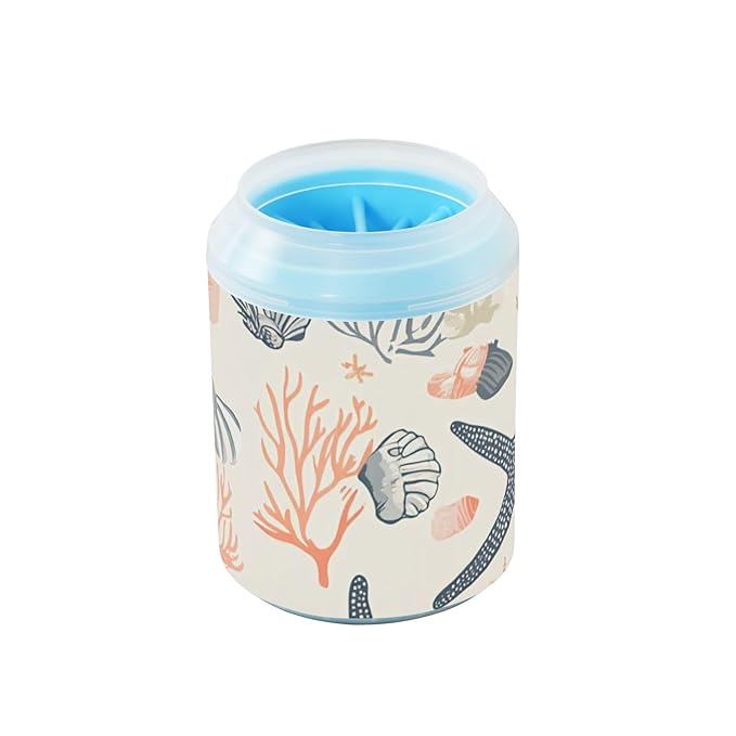 Dog Paw Cleaner Cups for Dogs Pets Foot Washer Paw Scrubber for Medium Small Dogs Cats Cleaning Cup Starfish Corals and Seashells