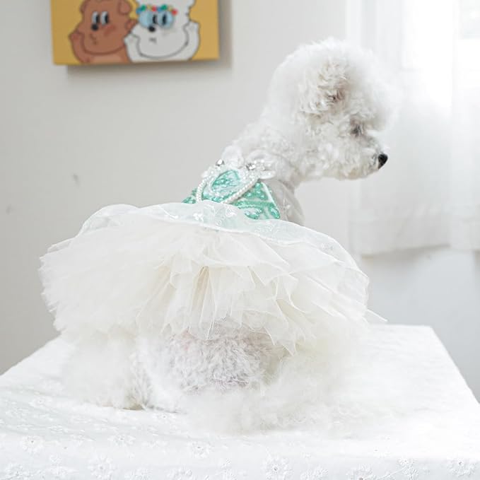 Fashion Sweet Puppy Dog Blingbling Princess Skirt Pet Dog Lace Cake Camisole Tutu Dress C-Green XS