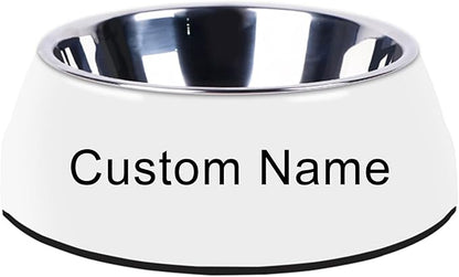 Personalized Stainless Steel Dog & Cat Food/Water Bowls – Custom Pet Name, Non-Slip, Easy Clean Feeding Dishes with Separate Plates(White)