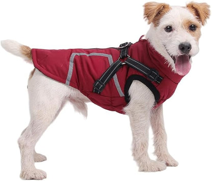 Warm Dog Coat Reflective Jacket, Waterproof Winter Coat for Dogs Turtleneck Dog Clothes for Cold Weather (Red, S(Chest:14.1-15.7",Neck:(12.9"))