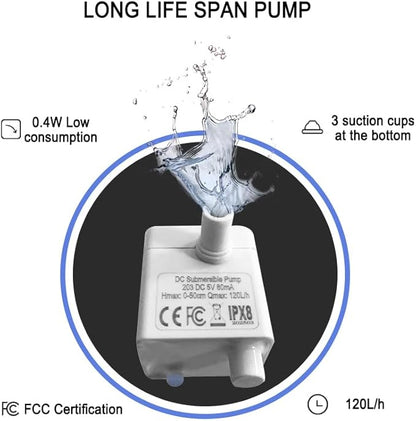 Stainless Steel Lid Cat Water Fountain 74Oz/2.2L for Drinking - Pet Fountain for Small Animal - Dogs Waterer Bowls Indoor