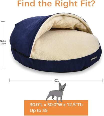Amazon Basics Pet Cave Bed for Dog, With Removal Nesting Cave Cover, Fits up to 35lbs Pets, 30 x 30 x 12.5 inches, Blue