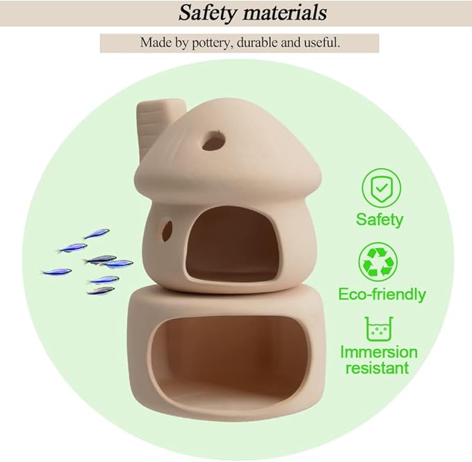 ZYHW Aquarium Decor Ceramic Mushroom House with Cave Set Ornament Fish Tank Landscape Decoration for Small Shrimp for Goldfishes to Rest (Yellow)