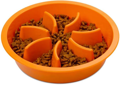 Leash Boss Slow Feeder Dog Bowls - 2 Cup, Puzzle Dog Food Bowl with Feeder Holes, Fits into Elevated Pet Feeders, Slow Eating for Large, Medium & Small Sized Breeds, Orange