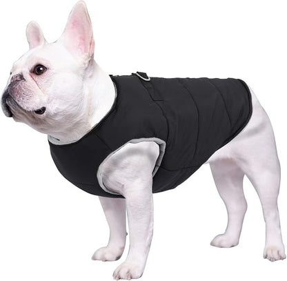 Dog Bulldog Clothes Dog Cotton Padded Coat Thick Winter Warm Vest Waistcoat Cold Weather Clothing for French Bulldog-Black-L