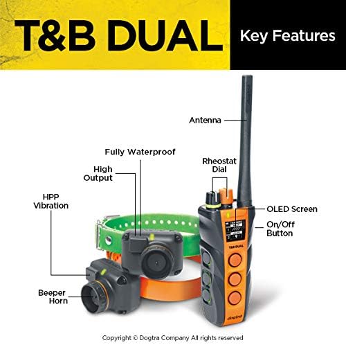 Dogtra T&B Dual Dial 2-Dogs Remote Training and Beeper Collar - 1.5-Mile-Long Range, Sports Upland Hunting, Fully Waterproof, Rechargeable, Static, Locate - Includes PetsTEK Trainer Clicker