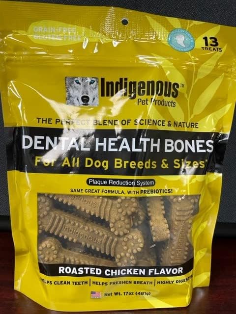 Indigenous Pet Dental Health Bones Regular – Chicken (17 Ounce) | Grain-Free Dog Chews with Prebiotics & Omegas | Freshens Breath, Supports Digestive, Skin & Coat Health |