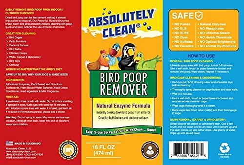 Absolutely Clean Amazing Bird Poop Remover - Just Spray/Wipe - Safely & Easily Removes Bird Messes - Use Indoor/Outdoor - Made in The USA (16 fl oz Pack of 6)