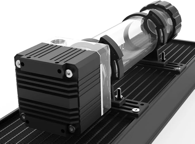 Dracaena.io High Flow 780L/H PC Water Pump Reservoir Combo, 12V 18W Brushless Microprocessor Pump, 5–6m Head, G1/4” Thread, Acrylic+POM Tank 600ml, 4-Pin Connector, Black