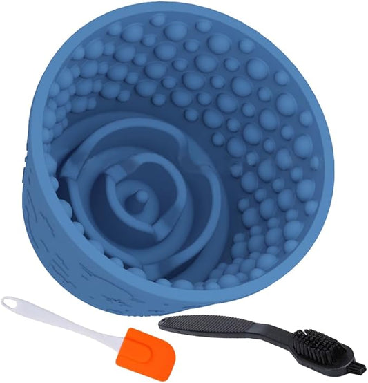 Dog Lick Bowl with Brush Scraper,Anxiety Relief Non-Slip Treat Dispenser,Durable Anti-Choking Enrichment Slow Feeder Licking Bowl for Medium Large Breed,Freezable BPA Free Silicone Dishwasher Safe