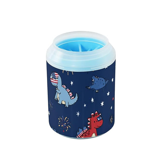 Dog Paw Cleaner Cups for Dogs Pet Foot Washer Paw Scrubber for Medium Small Dogs Cats Cleaning Cup July 4th Holiday Dinosaurs and Stars