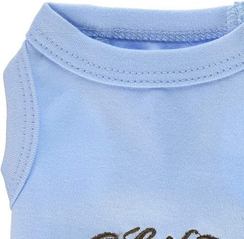 Parisian Pet Dog Tshirt - Embroidered “ Lil Angel “ Tee Shirt - Pure Cotton and Lightweight Tank Top - Sleeveless Pet Vest - Machine Washable Blue Shirts for Small Dogs - XXS