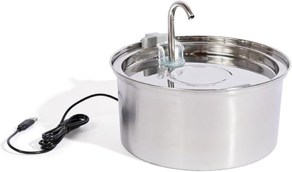 Stainless Steel Cat Water Fountain Automatic Drinking Fountain, Quiet Circulating Water Bowl, Dishwasher Safe, Indoor Pet Fountain for Hydrated Healthy Cats (Stainless Steel, 3.2L Corded)