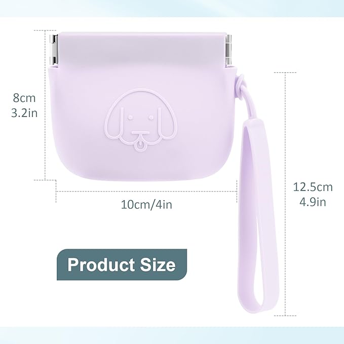 WALLFID Silicone Dog Treat Pouch, Auto Closure, with Pet Training Clicker, Walking Bag for Dog and Cat, Pocket Size, Easy to Clean, Odorless, Travel Walking Bag (Light Purple)