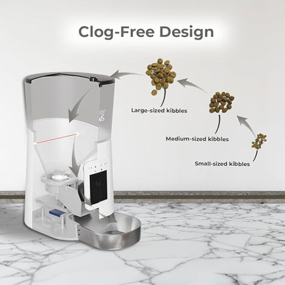 Smart HD Automatic Cat Feeder with 1080P Camera & Night Vision, 2-Way Audio, WiFi App Control, Anti-Jam 6L Cat Feeder with Backup Power, Easy to Clean, Up to 15 Meals for Cat & Dog, White Stainless