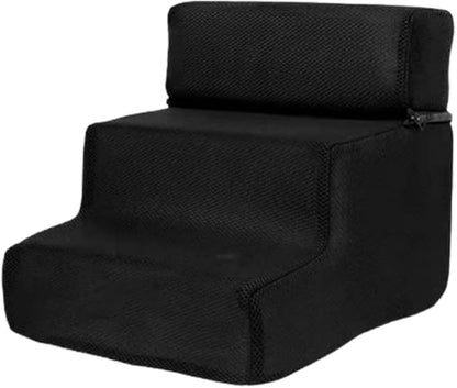 Dog Stairs for Small Dogs and Cats | 3-Step Dog Steps for Bed | 14" H Pet Stairs for High Bed | Plush and Soft Fabric, Provides Paw Traction and Stability,Mesh Fabric,Black